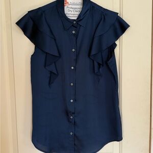 Navy Blue Ruffle Sleeve Women's Top